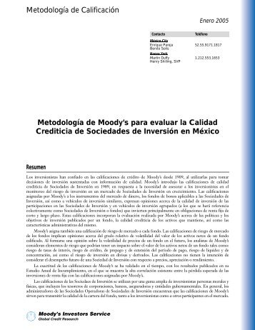 Metodología de Moody's para evaluar la Calidad Crediticia de ...
