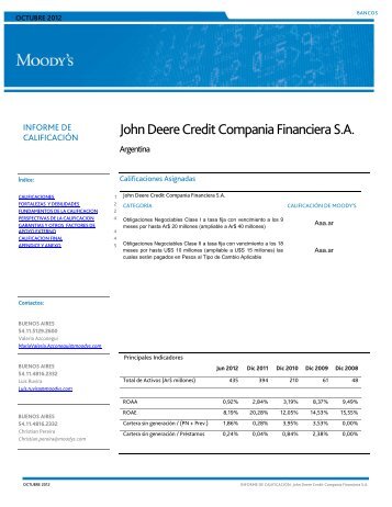 John Deere Credit Compania Financiera S.A. - Moody's