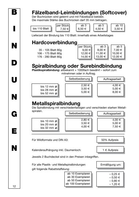 Preisliste allgemein - Plan & Kopie