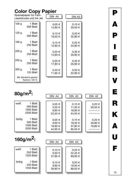 Preisliste allgemein - Plan & Kopie