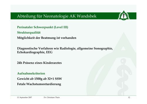 Abteilung für Neonatologie in der Asklepios Klinik Wandsbek