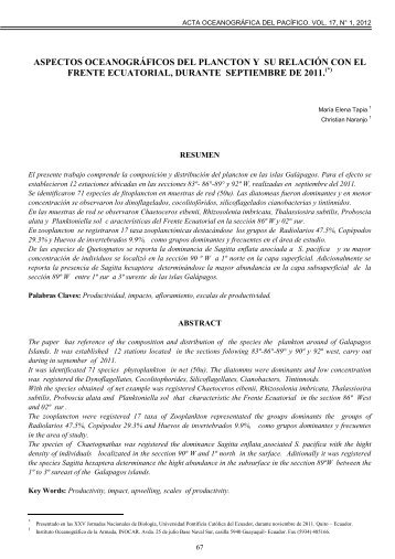 Aspectos oceanográficos del plancton y su relación ... - OceanDocs