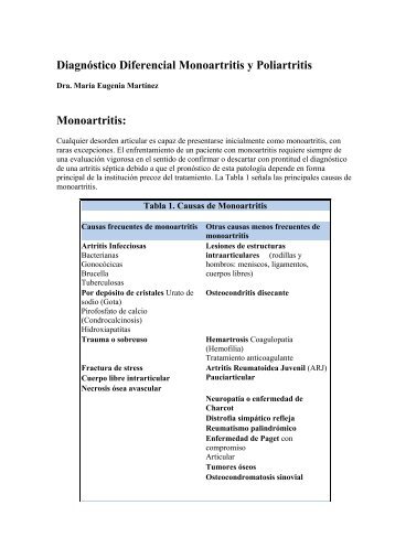 Diagnóstico diferencial mono y poliartritis