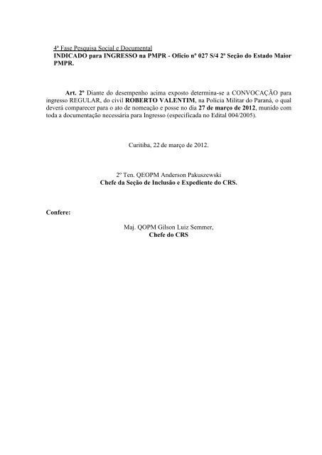 ESTADO DO PARANÁ POLÍCIA MILITAR - NC- UFPR