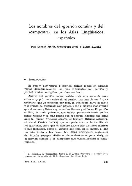 Los nombres del "gorrión común" y del "campestre" en los Atlas ...