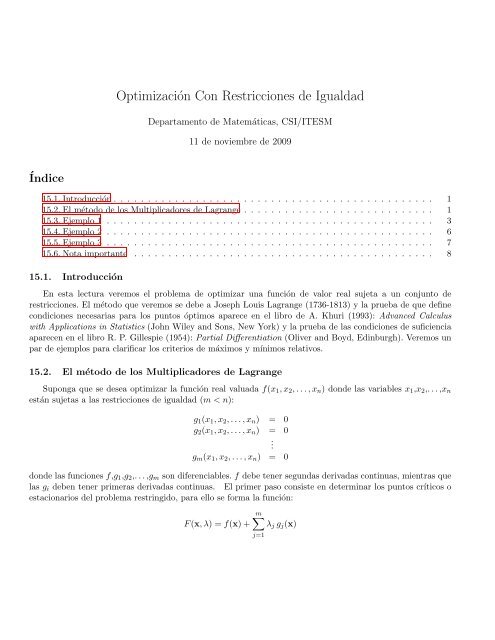 Optimización Con Restricciones de Igualdad