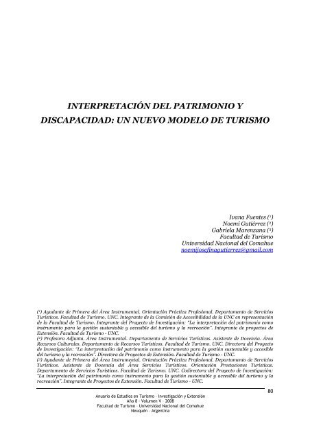 Interpretación del patrimonio y discapacidad - Facultad de Turismo ...