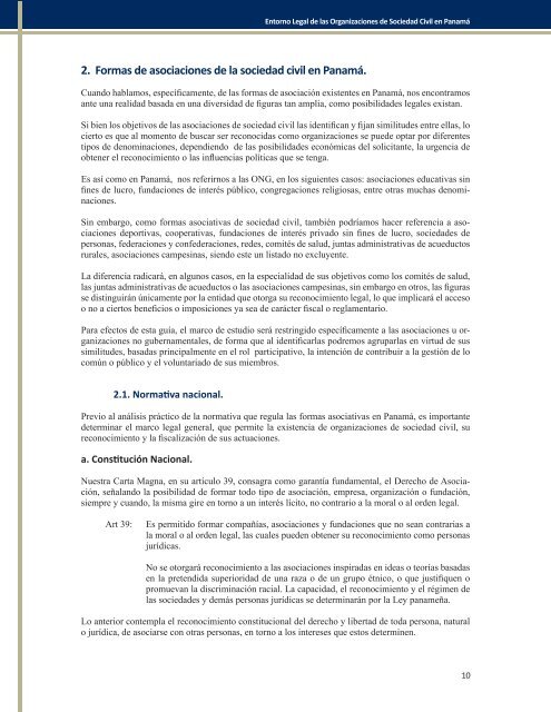 Entorno Legal de las Organizaciones de Sociedad Civil en Panamá