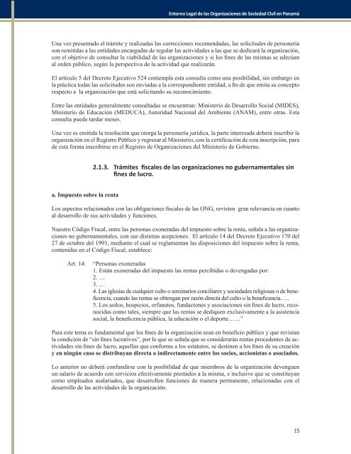 Entorno Legal de las Organizaciones de Sociedad Civil en Panamá