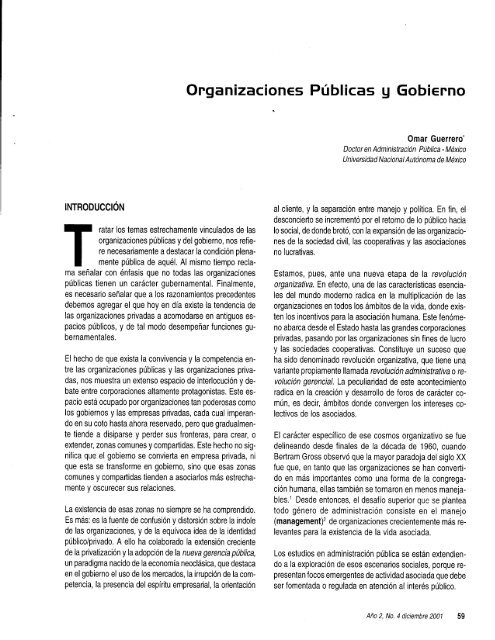 Organizaciones públicas y gobierno Dr. Omar Guerrero Orozco