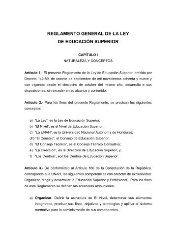 Reglamento General de la ley de Educación Superior - UNAH