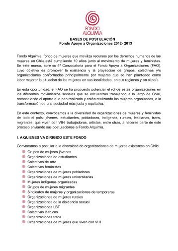 BASES DE POSTULACIÓN Fondo Apoyo a Organizaciones 2012 ...
