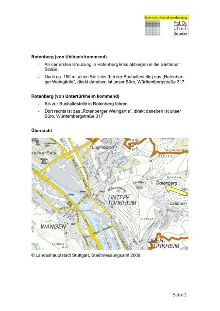 Wegbeschreibung mit Anfahrtsskizze - Prof. Dr. Ulrich Bauder