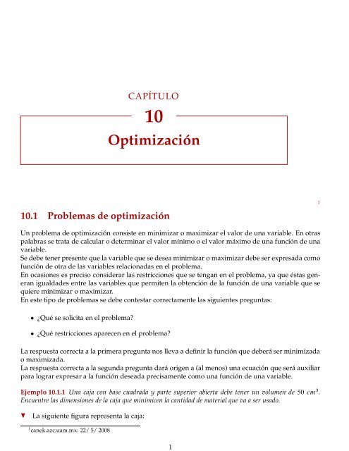 Problemas de optimización - Canek - UAM