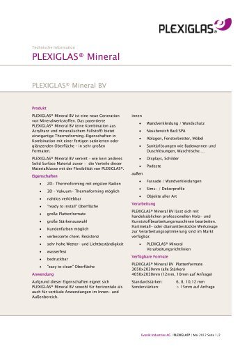 PLEXIGLAS ® Mineral BV - Technische Information