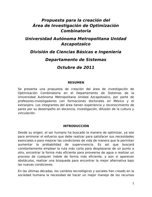 Propuesta del área de Optimización - División de Ciencias Básicas ...