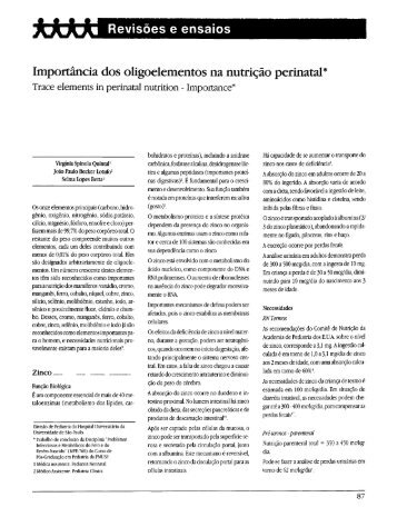 Importância dos oligoelementos na nutrição perinatal*