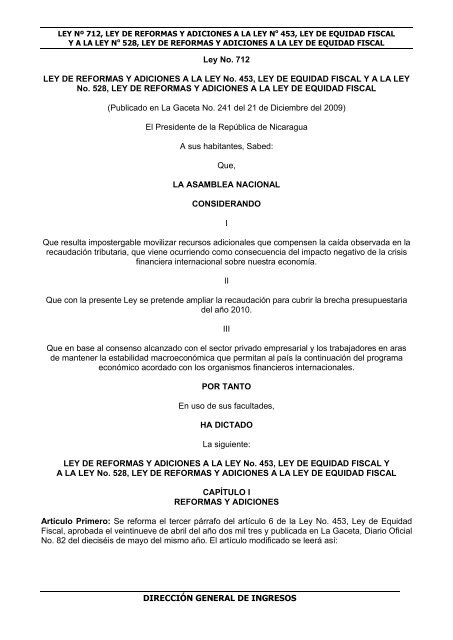 Ley N° 712 - Dirección General de Ingresos DGI