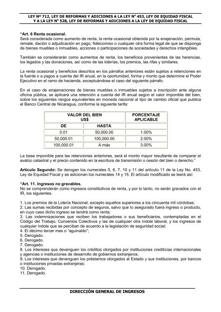 Ley N° 712 - Dirección General de Ingresos DGI