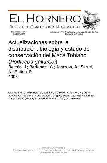 Biblioteca Digital | FCEN-UBA | Beltrán, J.; Bertonatti, C.; Johnson, A ...