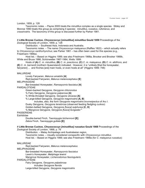 HOST LIST OF AVIAN BROOD PARASITES - 2 - The Field Museum