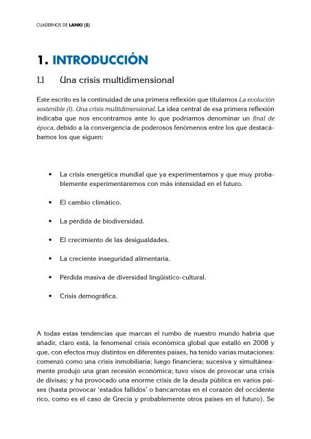 lA EVOluCiÓn SOStEniBlE (ii) ApUNtES pARA UNA SAliDA RAzONAblE