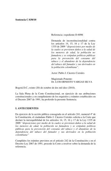 Sentencia C-830/10 Referencia: expediente D-8096 Demanda de ...