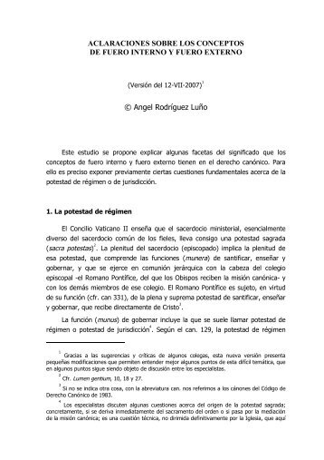 Aclaraciones sobre los conceptos de fuero interno y ... - Etica e Politica