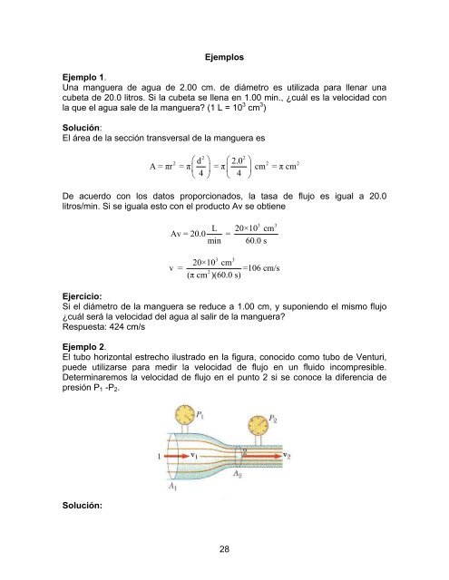 Ejemplos y problemas sobre dinámica de fluidos