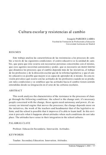 Cultura escolar y resistencias al cambio - Revista Tendencias ...