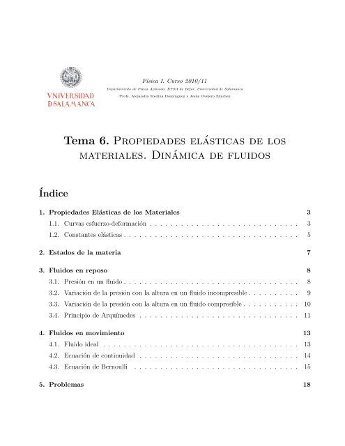 Tema 6. Propiedades elásticas de los materiales. Dinámica de fluidos