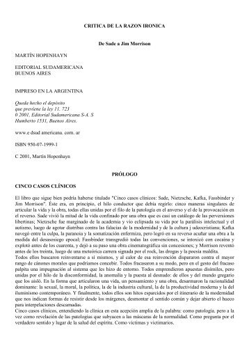 CRITICA DE LA RAZON IRONICA De Sade a Jim Morrison MARTÍN ...