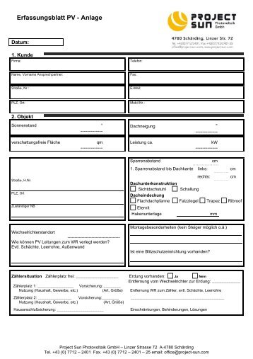 Erfassungsblatt PV - Anlage