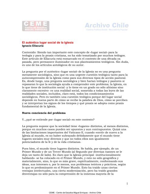 El auténtico lugar social de la Iglesia Ignacio Ellacuría - Archivo Chile