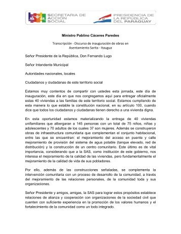 Ministro Pablino Cáceres Paredes Transcripción - Discurso ... - SAS