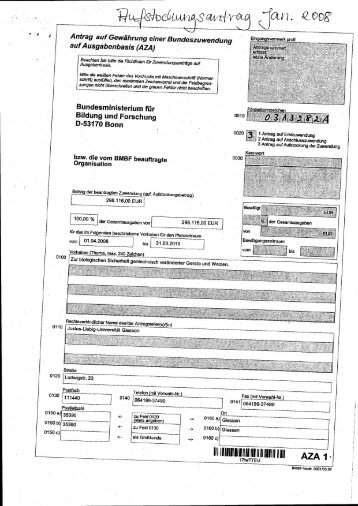 Aufstockungsantrag an das PTJ Jülich - Projektwerkstatt