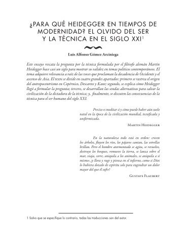 ¿para qué heidegger en tiempos de modernidad? - Gaceta de ...