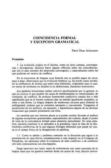 coincidencia formal y excepcion gramatical - Euskaltzaindia