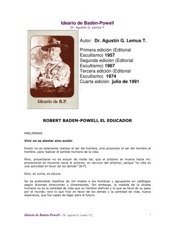 Ideario de Badén-Powell Autor: Dr. Agustín G. Lemus T. Primera ...