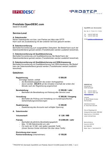 Preisliste OpenDESC.com - Prostep AG