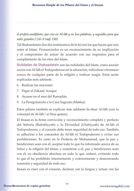 Resumen Simple de los Pilares del Islam y el Imaan