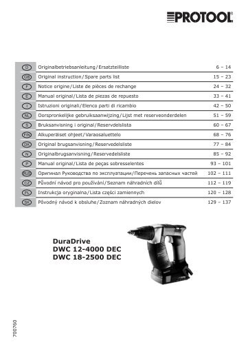 DuraDrive DWC 12-4000 DEC DWC 18-2500 DEC - Protool GmbH