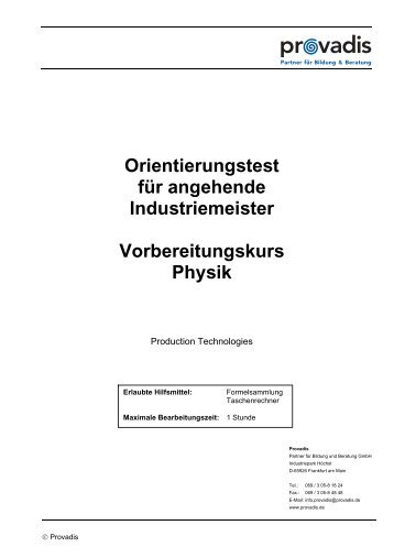 Orientierungstest für angehende Industriemeister ... - Provadis