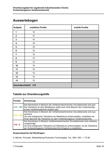 Orientierungstest für angehende Industriemeister Chemie ... - Provadis