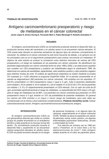 Antígeno carcinoembrionario preoperatorio y riesgo de metástasis ...