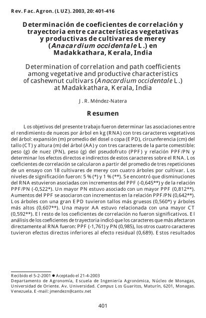 Determinación de coeficientes de correlación y trayectoria entre ...