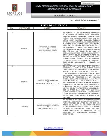 LISTA DE ACUERDOS BOLETÍN LABORAL - Boletines Junta Local ...