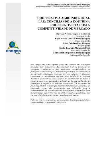 cooperativa agroindustrial lar: conciliando a doutrina ... - Abepro