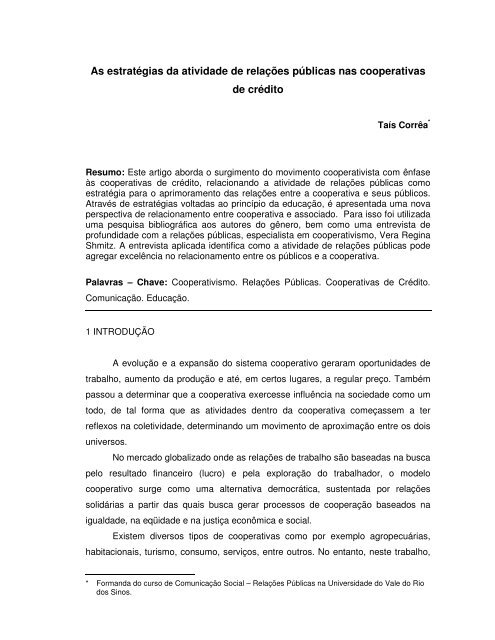 As estratégias da atividade de relações públicas nas cooperativas ...