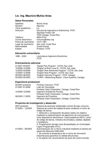 Lic. Ing. Mauricio Muñoz Arias - TEC